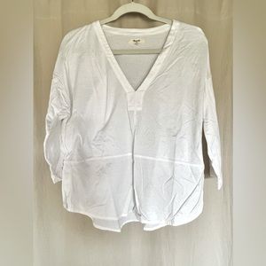 Madewell NWOT Luster 3/4 Sleeve Hi-Spun Cotton Tee with V-Neck Placket Detail